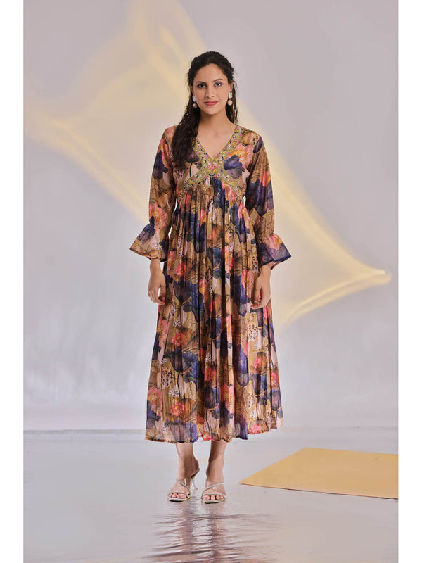 Chic V-Neck Floral Muslin Dress