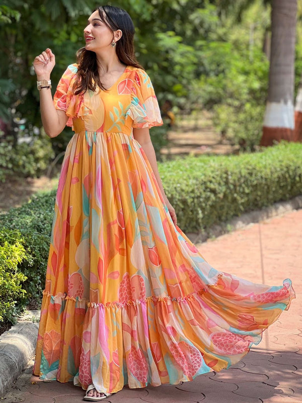 Carnival Orange V-Neck Dress