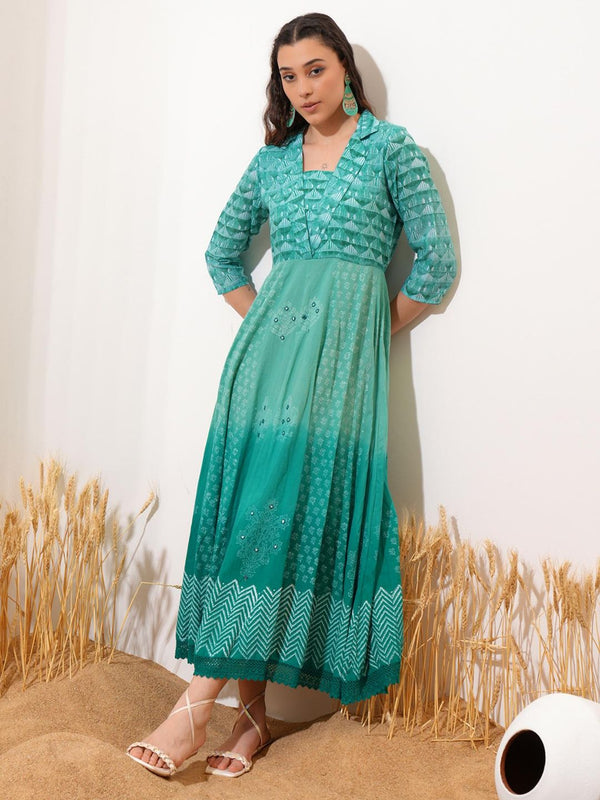 Women Green Printed Midi Dress
